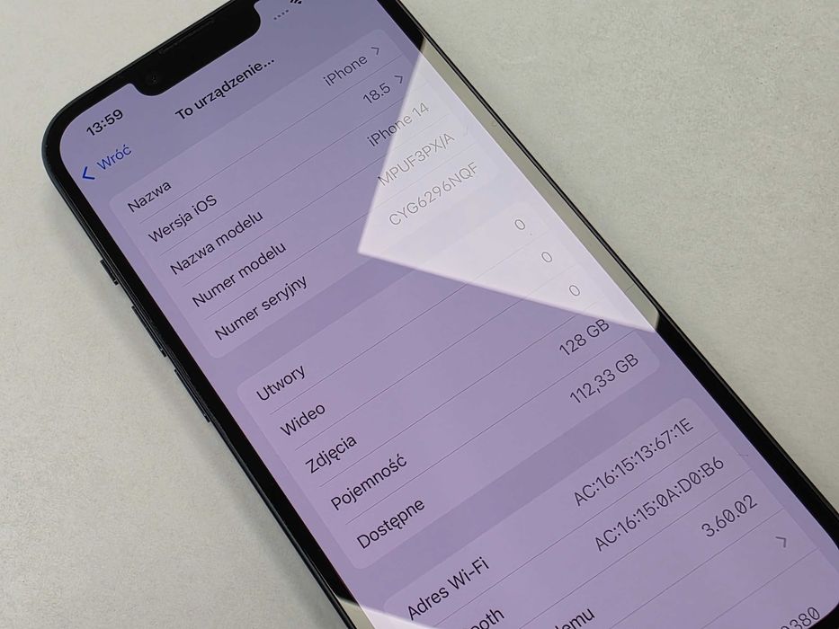 Iphone 14 128GB/ Midnight/ Czarny/ BAT 87%/ Grade A + ładowarka/ Gwarancja