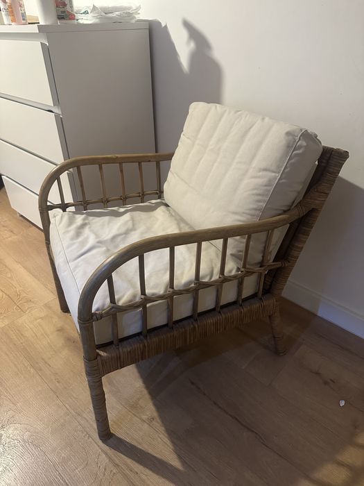 Ikea Holmsta fotel ratann plus poduszki Froknabo akacja