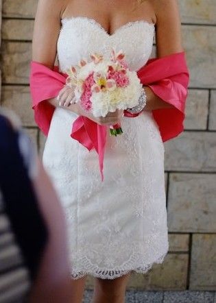 Suknia ślubna krótka ecru koronka lub wyjściowa wieczorowa