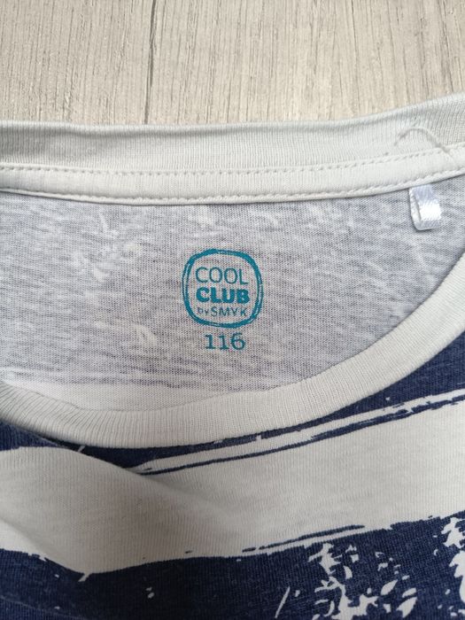 Biało-niebieska bluzka chłopięca na krótki rękaw, t-shirt, Smyk 116