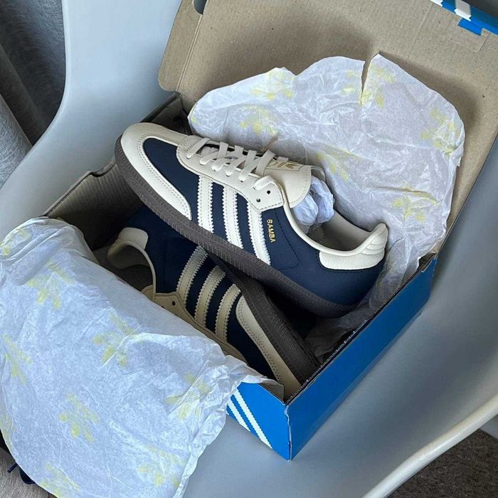(БЕЗ ПЕРЕДОПЛАТИ) Adidas Samba White Blue адідас самба сині з білим