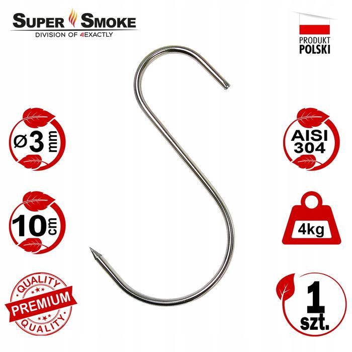 Hak Wędzarniczy Super Smoke typu "S" do mięs i wędlin 3mm 10cm Premium