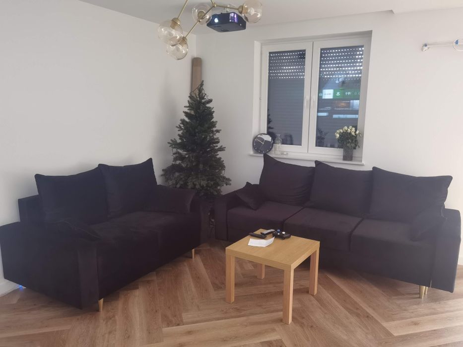 Czarne sofy jak nowe premium loft, najlepszy dostępny materiał.