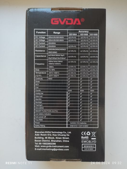 GVDA 168B токовые клещи мультиметр AC/DC True rms 6000отс.