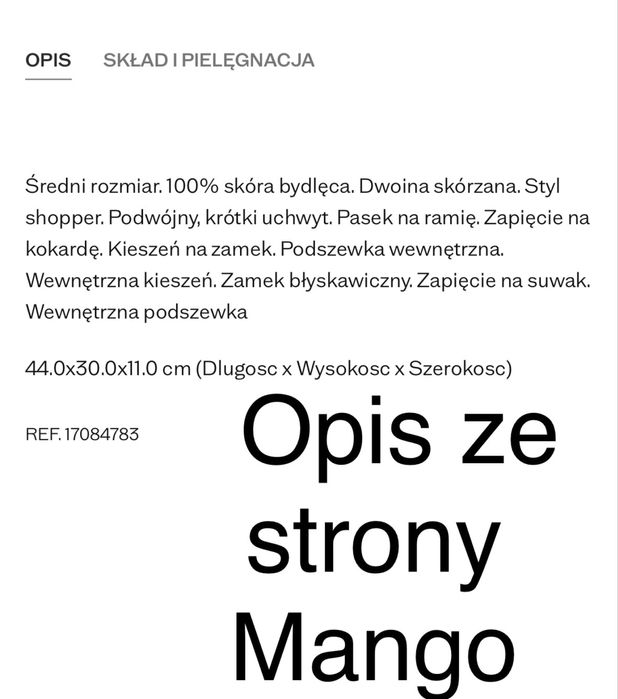 Torba shopperka mango skórzana