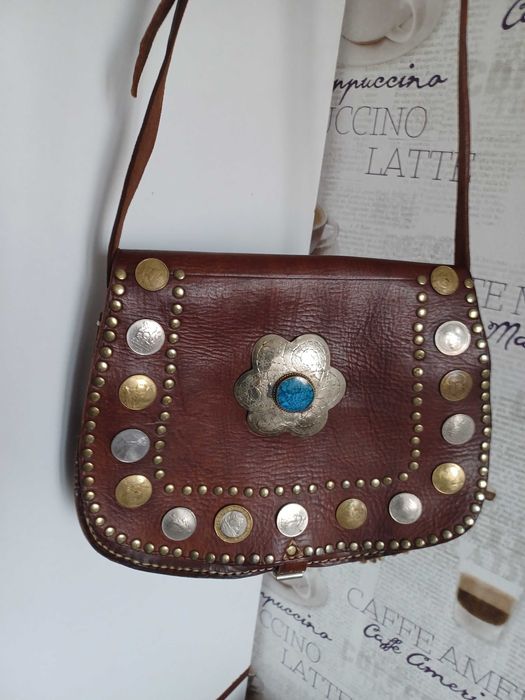 Красива сумка у стилі бохо, Марокко, натуральна шкіра, монети.