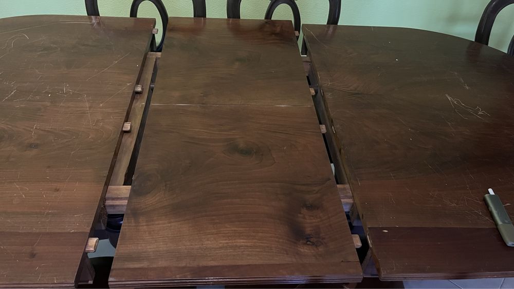Mesa de jantar extensível em madeira maciça + 6 cadeiras - Apenas para recolha
