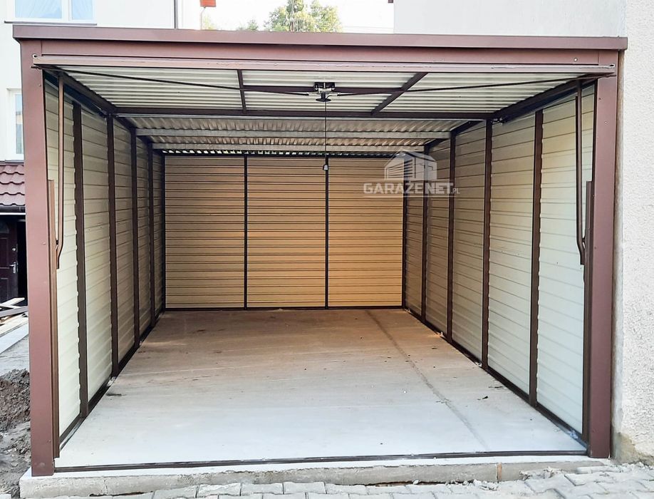 GARAŻ BLASZANY 3m x 6m Poziom - Spad Tył - Brama Uchylna 3x6 GB248