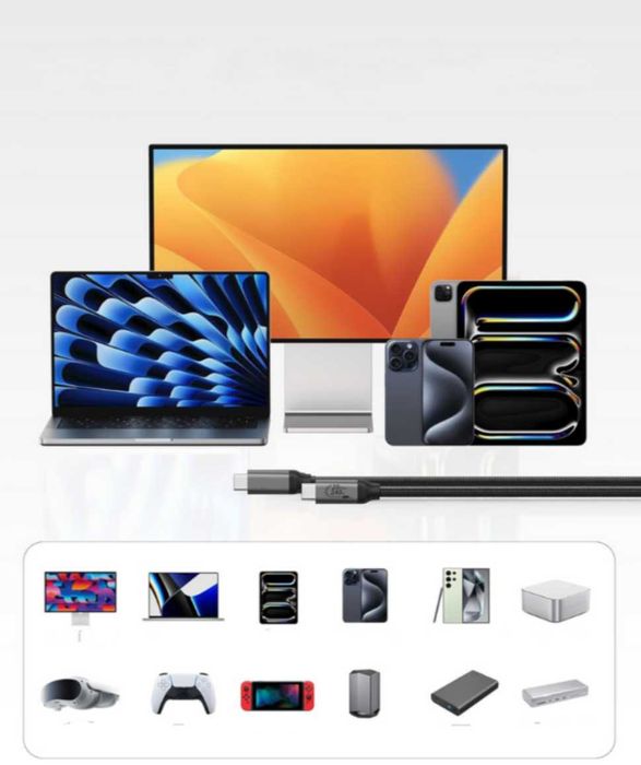 Kabel USB 3.2 USB-C na USB-C 1m 4K 30Hz PD 240W 20Gbps – wysoka jakość