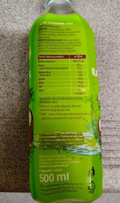 Woda kokosowa 100% naturalna