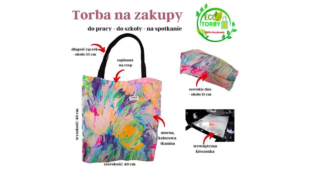 Torba MALOWANE KWIATY – Romantyczna Elegancja na Zakupy