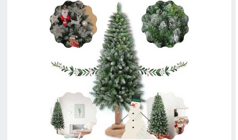 CHOINKA Sztuczna Na Pniu Gęsta Jak Żywa Premium OŚNIEŻONA 180 cm