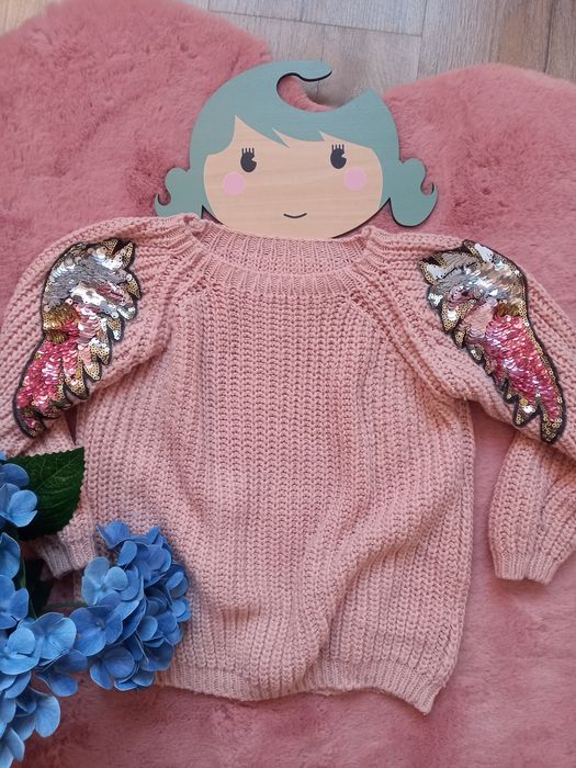 ZK Sweter sweterek 6 lat 116 cm Made in Italy skrzydła cekiny