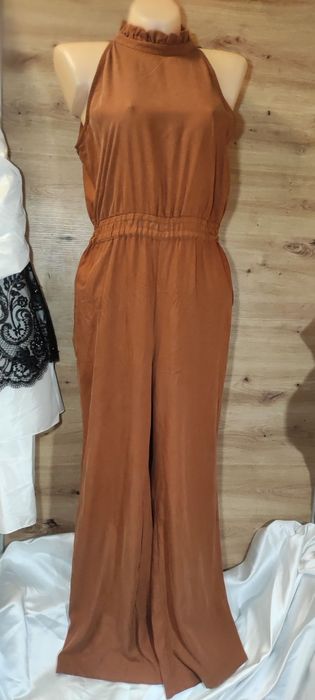 Reserved kombinezon damski elegancki karmelowy szerokie nogawki L