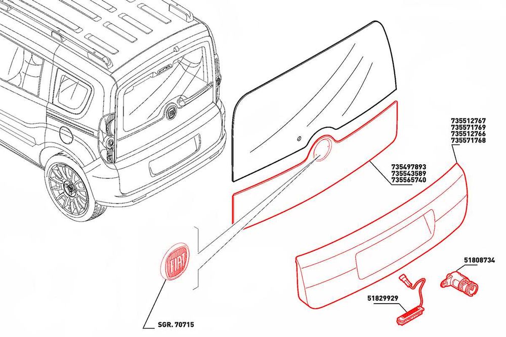 Накладка крышки Fiat Doblo (263) 2009- 735497893, 735543589, 735565740