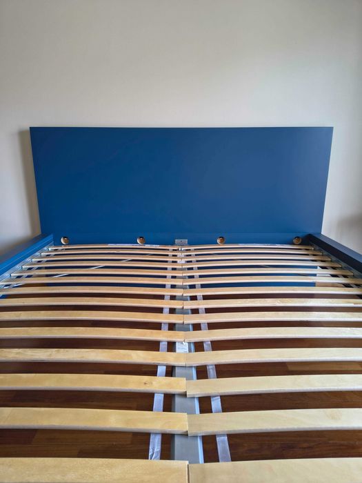Cama MALM Azul 160x200 + Estrado LUROY 160x200 + Colchão D30 com Perfilado 160x200x10