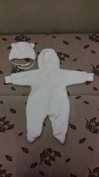 Комбинезон с шапочкой, для девочки, махра, цвет молочный.