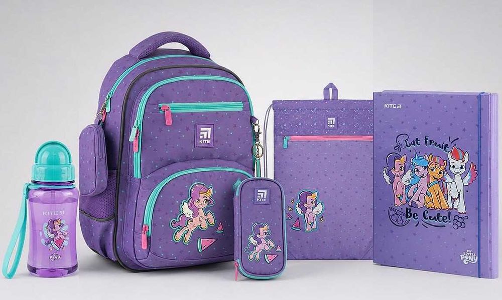 Шкільний набір 5 в 1 Kite Education My Little Pony (рюкзак, пенал, сумка для взуття, пляшка, папка для трудового навчання)