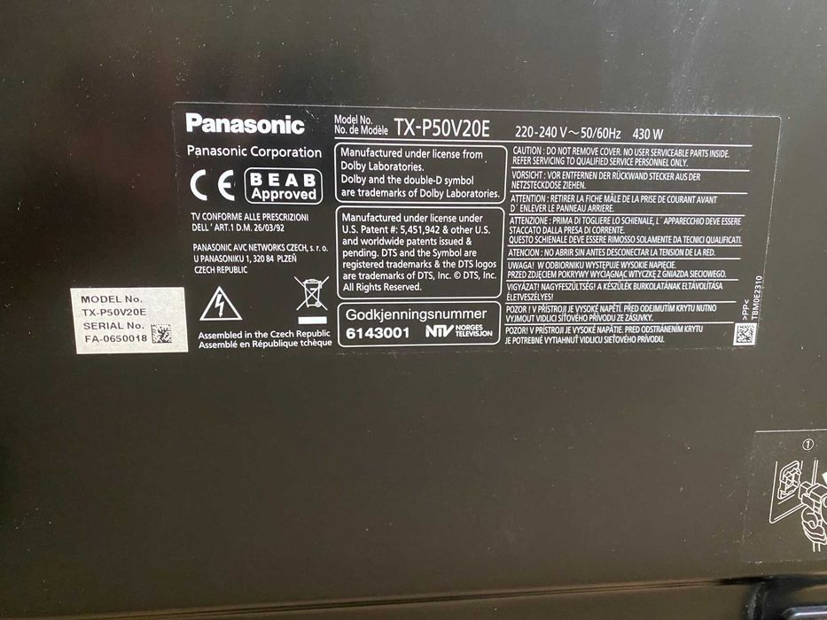 Telewizor Plazmowy 50" Panasonic TX-P50V20E Full HD | Super Stan!