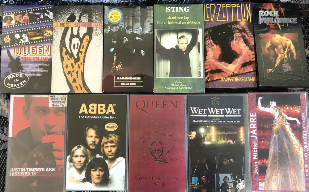 VHS музыкальные видеокассеты queen rolling stones rammstein abba