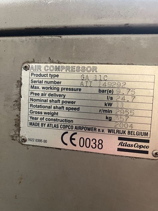 Sprężarka śrubowa Alas Copco G11 z własną butlą
