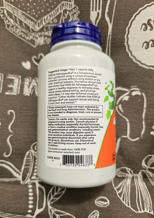 Now Foods ашваганда ксм 66 KSM-66 Ashwagandha 600 мг 90 капсул