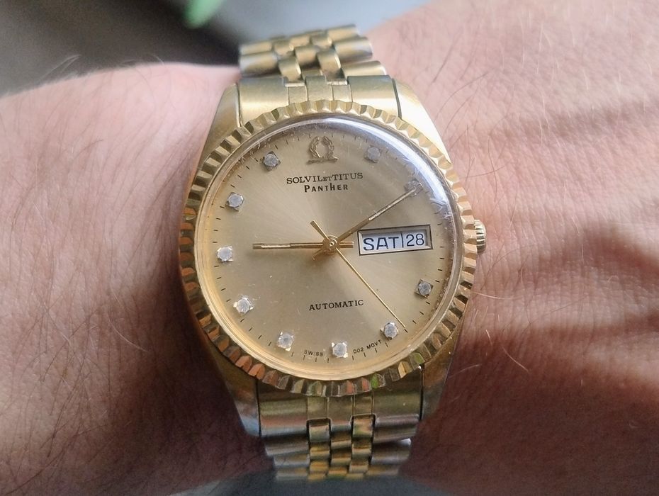 Rzadki zegarek Titus panther diamond !! Złoty 14k Gr złocony. Okazja