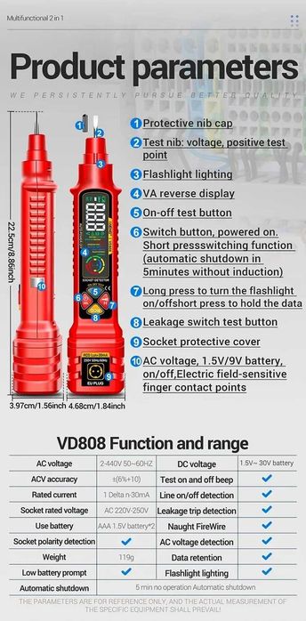 Cyfrowy tester gniazd miernik napięcia AC/DC ANENG VD808