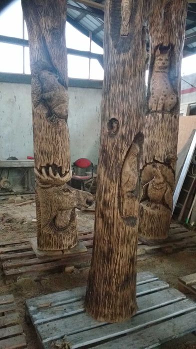 Słupy drewniane, dębowe,rzeźbione, do domów z bali lub altany, wiaty
