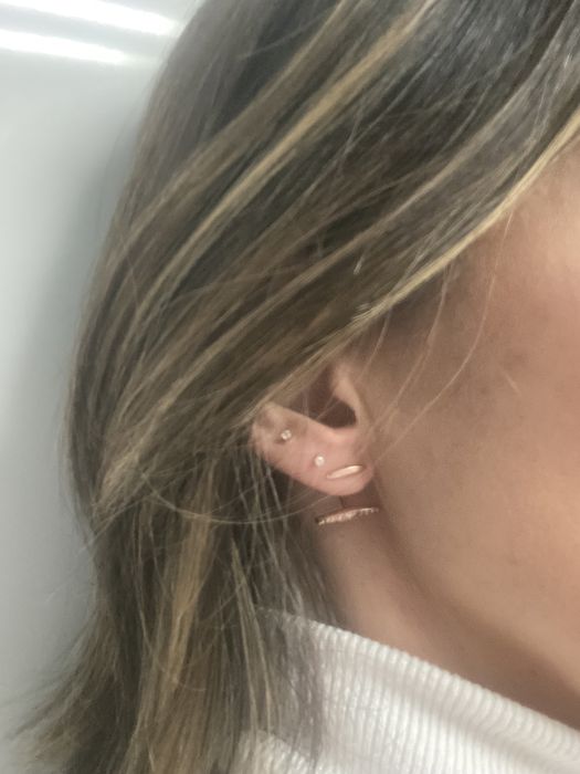 Brincos duplos, em prata rosa, com zircónias