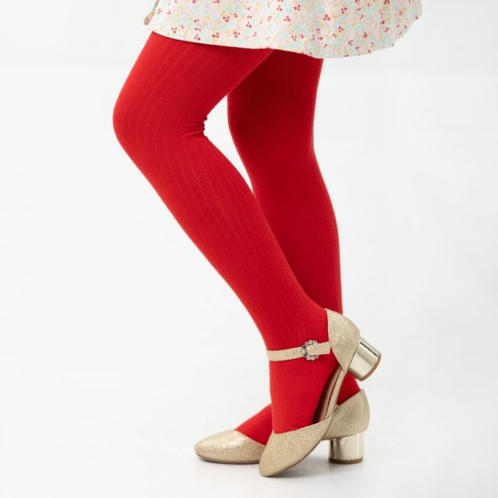 Дитячі колготи у рубчик у кольорі  червоний