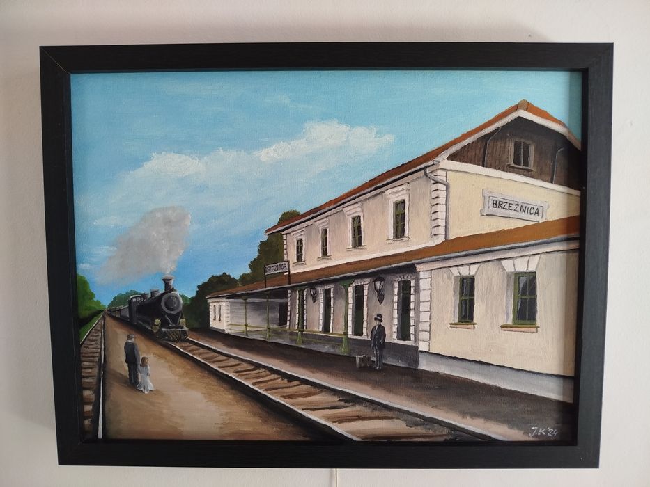 Obraz olejny stacja Brzeźnica - Galicja.
