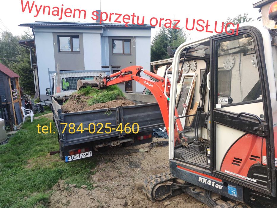Usługi koparką- roboty ziemne - minikoparka -wywrotka -laweta - wynajem sprzętu i inne