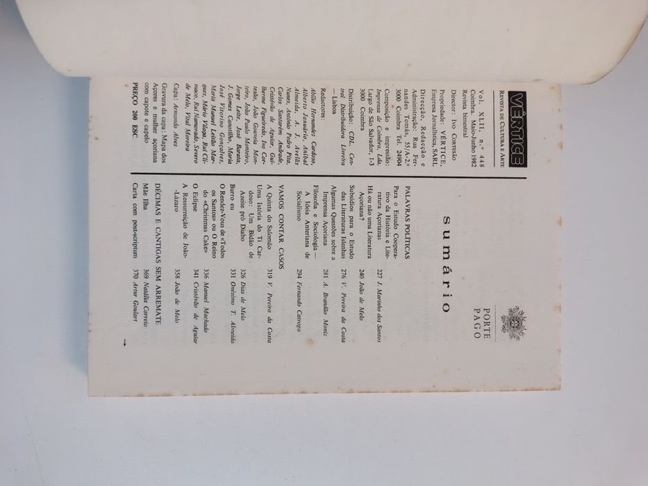 Revista Vértice n° 448

Revista de Cultura e Arte 

Maio / Junho 1982