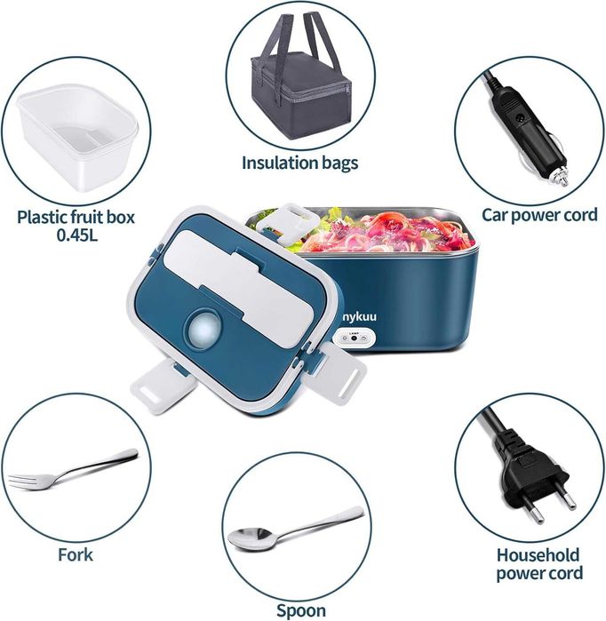 ELEKTRYCZNY LunchBOX 100W, 1,8L zestaw sztućce, pokrowiec