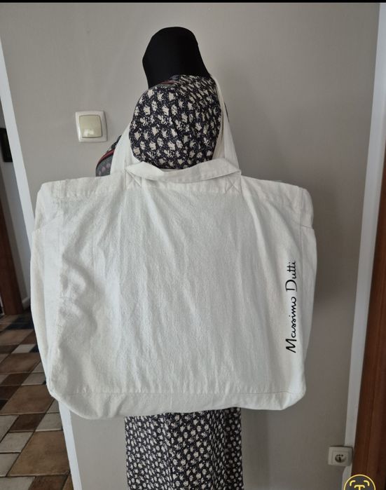 Duża torba płócienna Massimo Dutti shoperka idealna na wiosnę