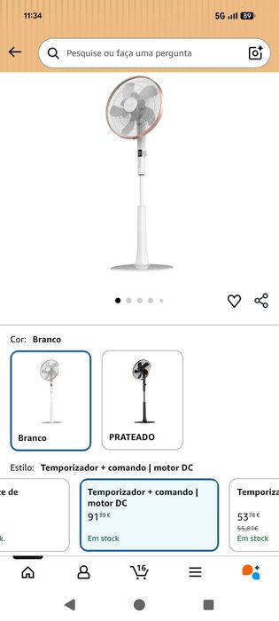 Ventilador/Ventoinha de pé com controlo remoto