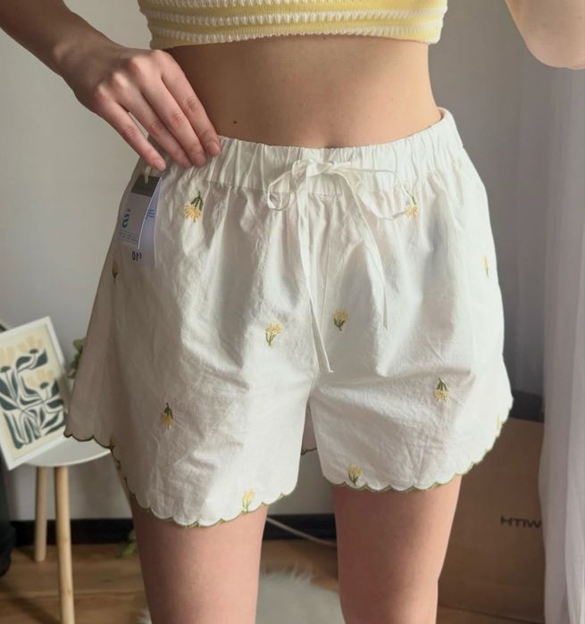Шорти шортики бавовна котон на літо з квітами квіткова вишивка primark s m