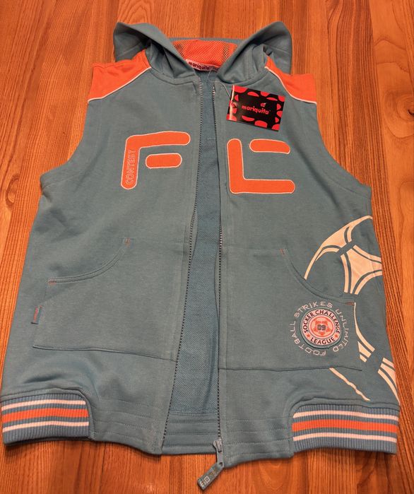 Kamizelka chłopięca 146 cm z kapturem na zamek bawełna Mariquita nowa