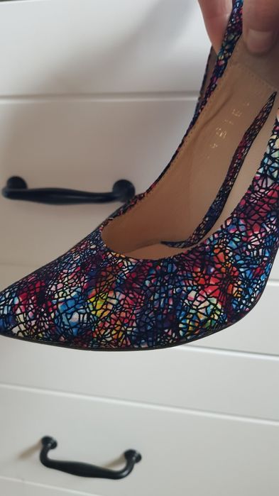 Buty na obcasie 36 mozaika multikolorowe
