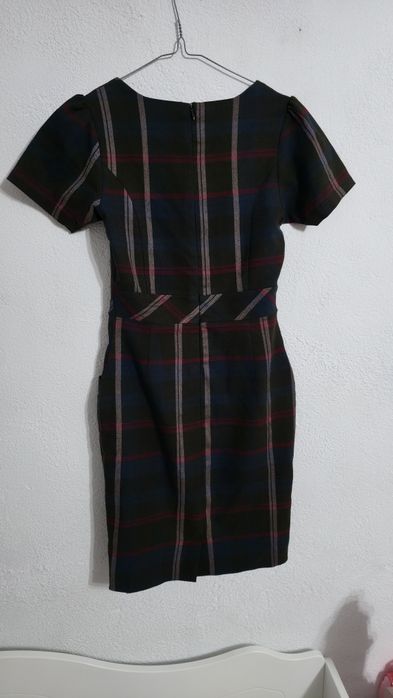 Krótka elegancka sukienka w kratkę vintage retro do biura