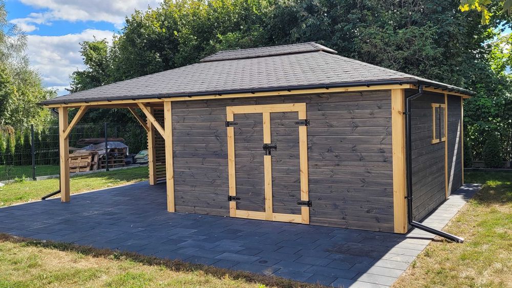 Wiata Samochodowa IZA 2w1 Domek Narzędziowy Garaż 5x6m DREWNOTRIK.PL