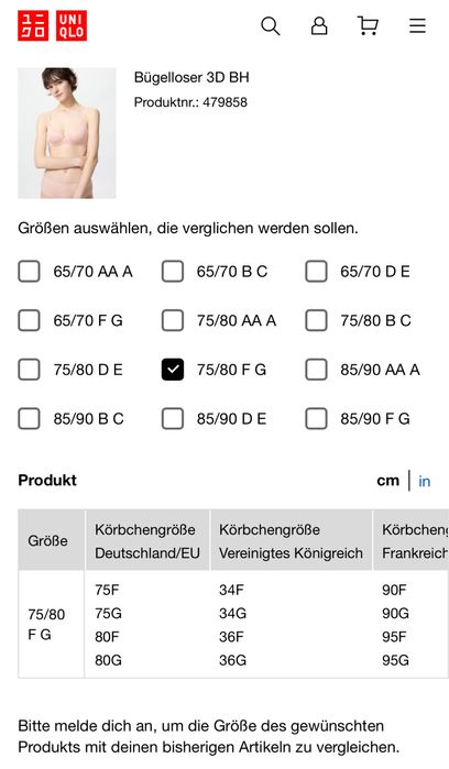 Бюст uniqlo на 75e, 75f, 75g, 80d, 80e