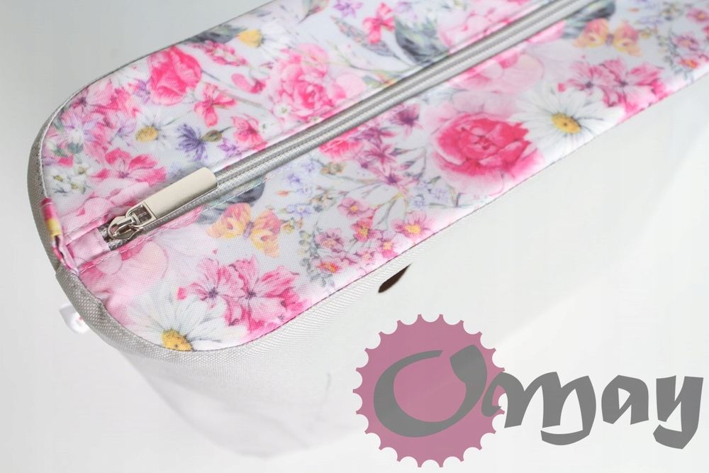 organizer OBAG STANDARD kwiaty różyczki różowe szary wkład OMAY