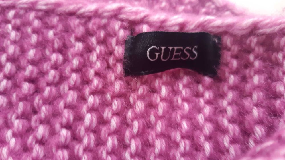 GUESS komplet: czapka beanie i szalik, z wełną -pink-piękny
