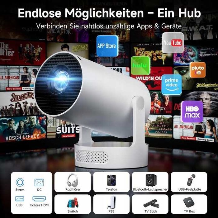 Projektor-HY 300 Ultra rzutnik,4K/1080P,korekcja ,WiFi 6, Bluetooth 5.4