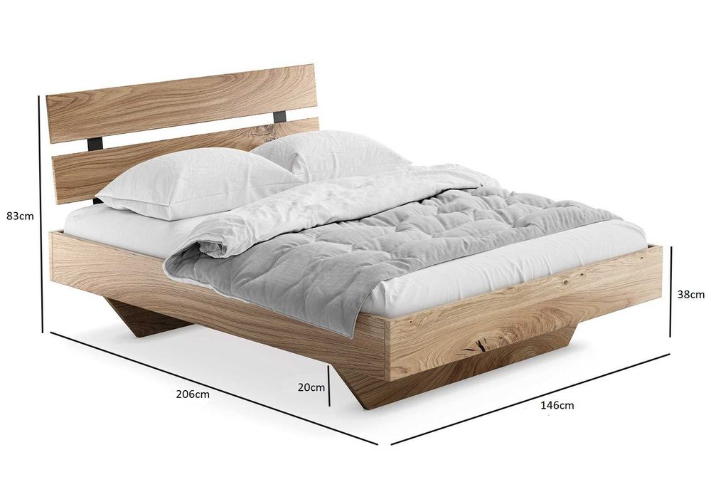 Łóżko drewniane Dębowe 140x200cm Lewitujące Rossano, różne wymiary