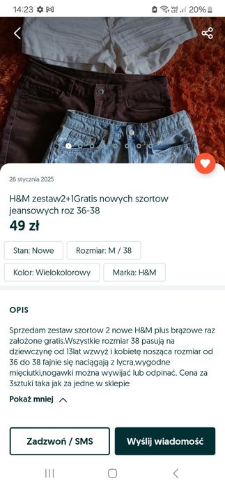 H&M Zestaw szortów jeansowych roz 36-38