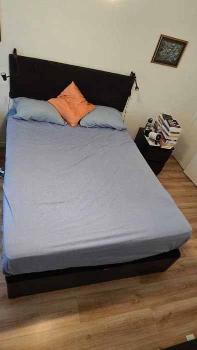 Cama casal 150x190 com arrumação, colchão e cabeceira