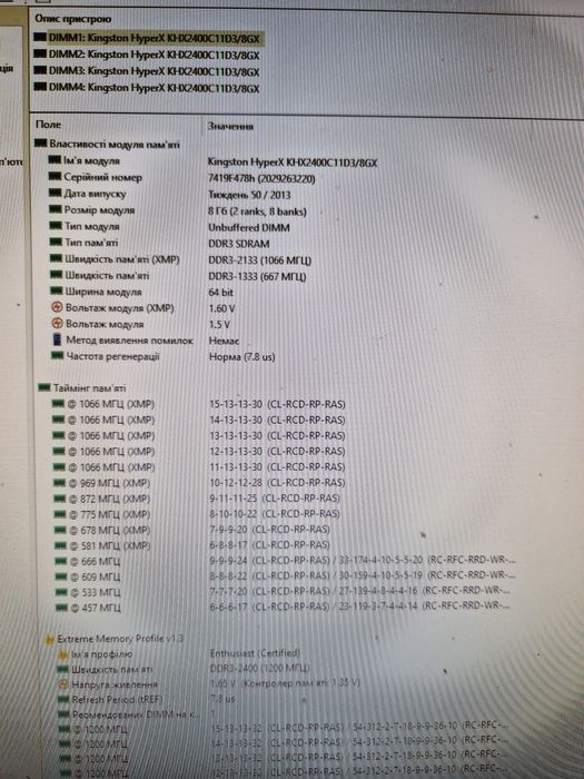 Kingston HyperX BEAST ddr3  2133  32gb Топова якісна память для ПК
